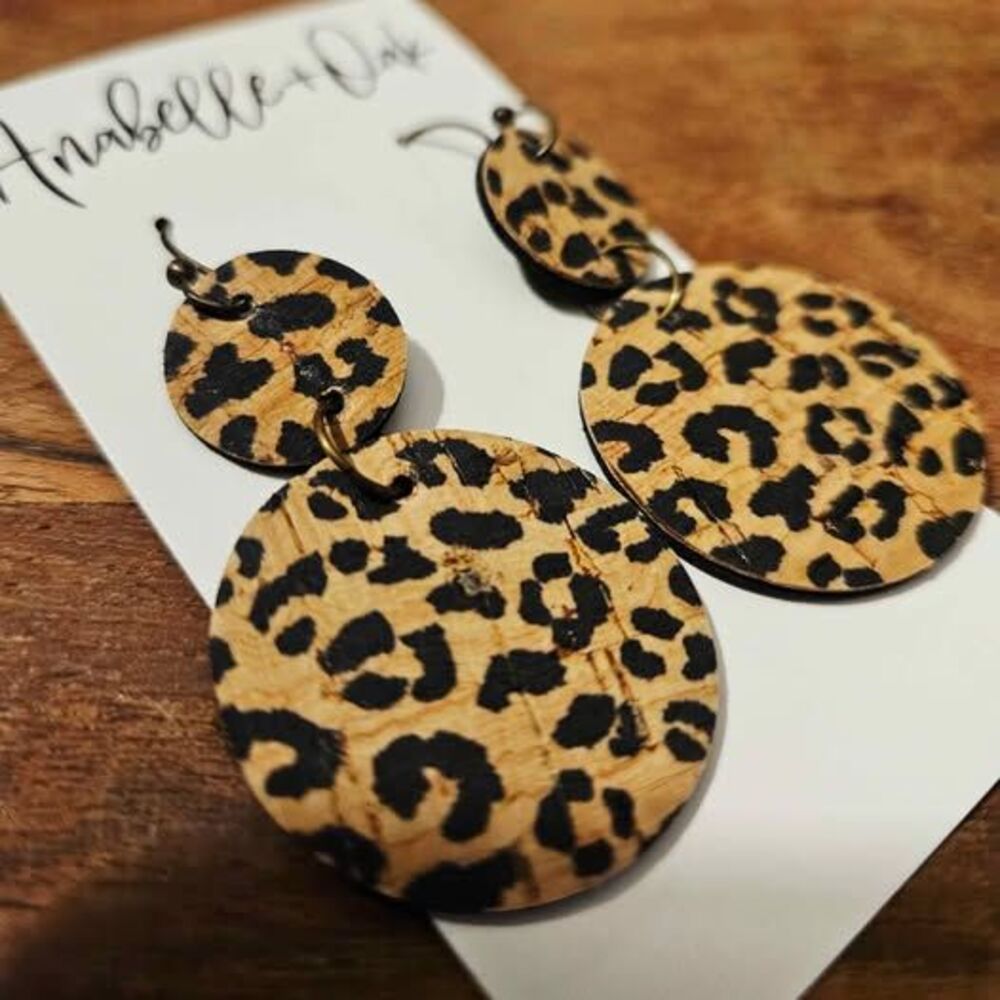 Anabelle + Oak Leopard Print Cork Leather Dangle Earrings